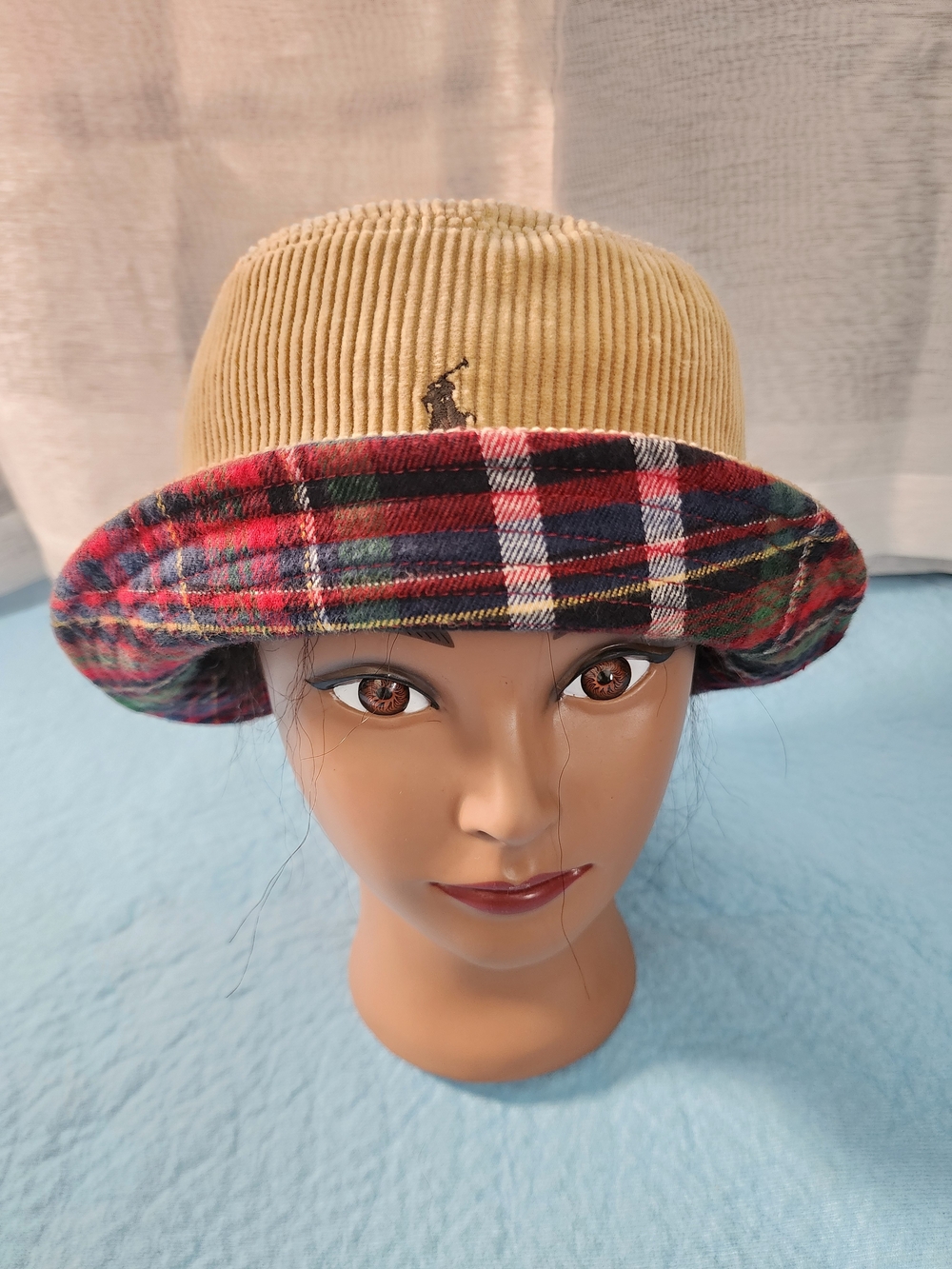 Polo by Ralph Lauren Beige Corduroy & Red Plaid Bucket Hat